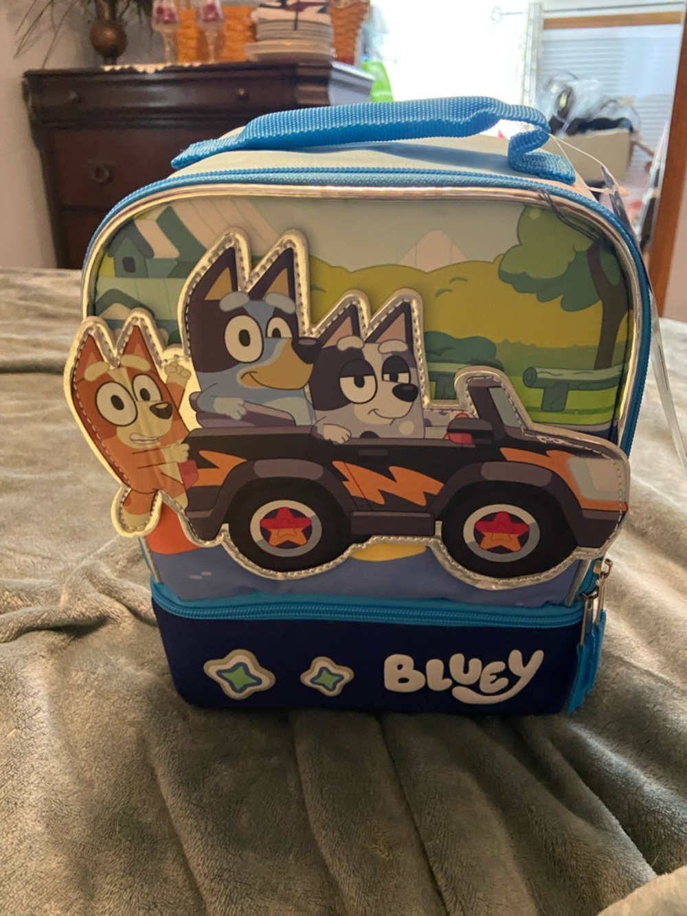 Bluey Kids Lunch Bag with Cartoon Car Design - Blue